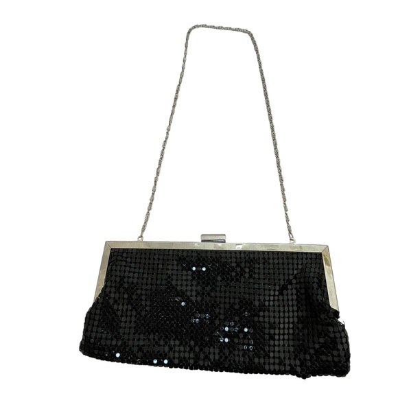 Style & Co by Macy's Black Mesh Evening Bag Silver Hardware & Chain Strap - Picture 2 of 9